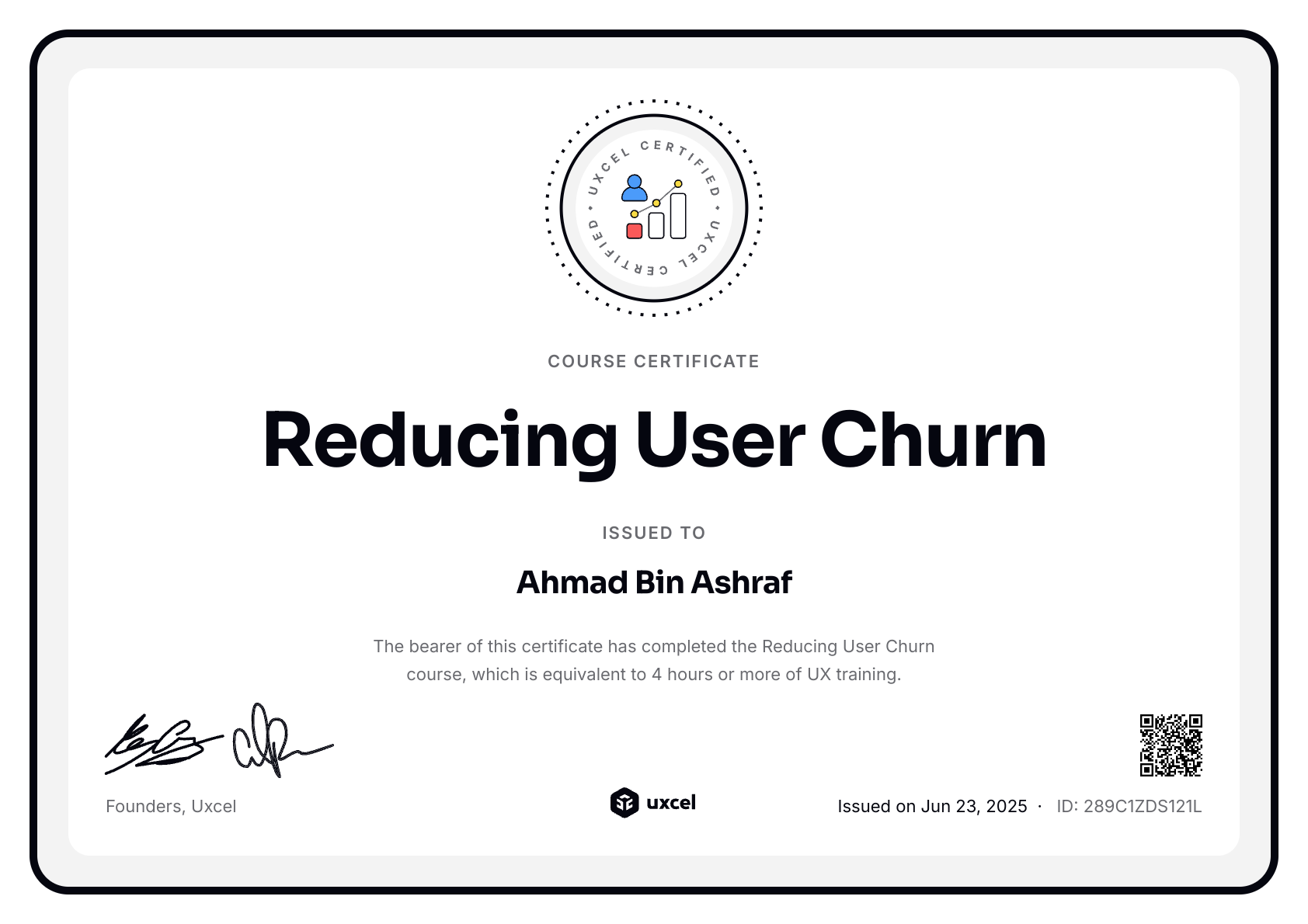 Ahmad Bin Ashraf's certificate